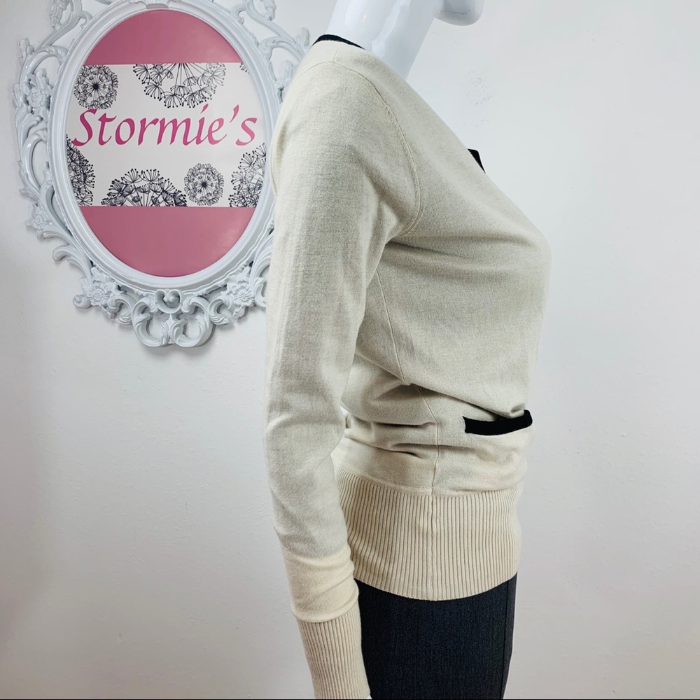 Ann Taylor / Cream Black Surplice Sweater - Picture 3 of 7